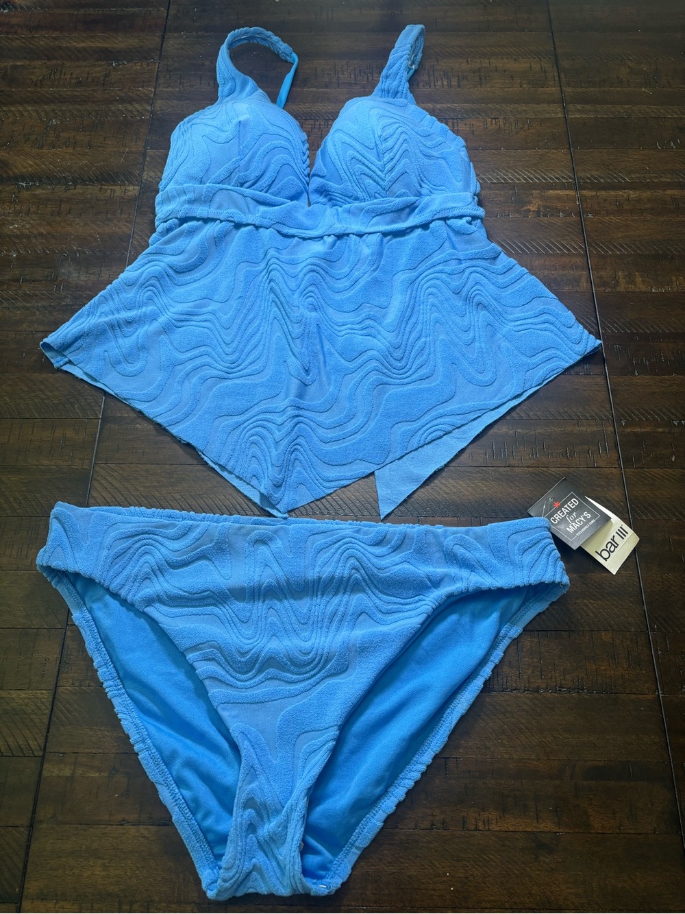 Bar III
Women's Hanky-Hem Tankini Top & Shirred-Side Hipster Bottoms siz L #0032